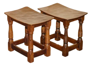 Vintage Burr Oak Stools, 1930s, Set of 2