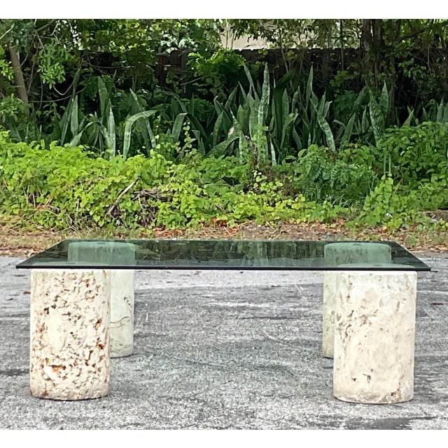 Rustic Vintage Boho Coquina Stone Cylinder Coffee Table For Sale - Image 3 of 8