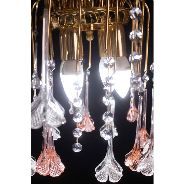 Brigitte Bardot, Pink and Transparent Murano Glass Flowers Chandelier, 1970s For Sale - Image 9 of 12