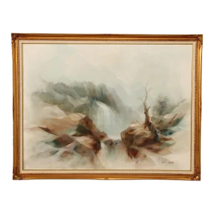 Paul Rubens Mountain Waterfall Landscape Framed Oil Painting