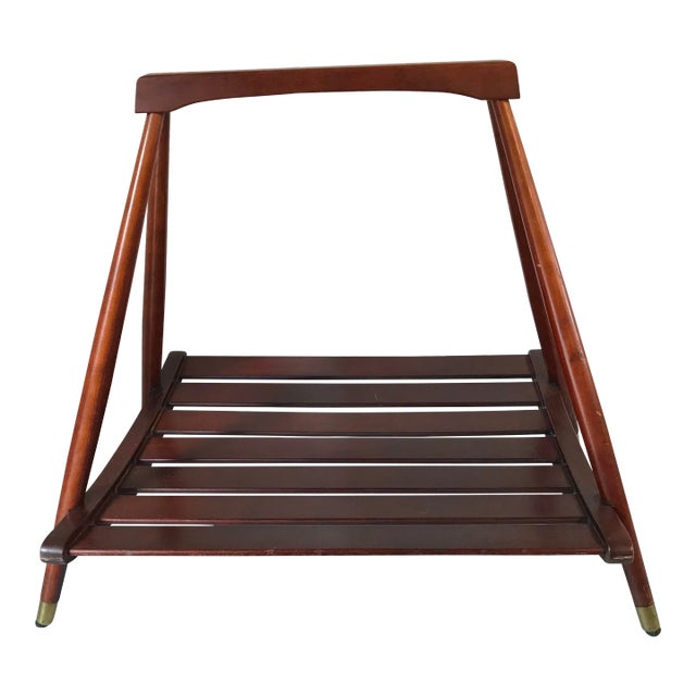 Mid Century Scheibe Wooden Slat Magazine Rack For Sale