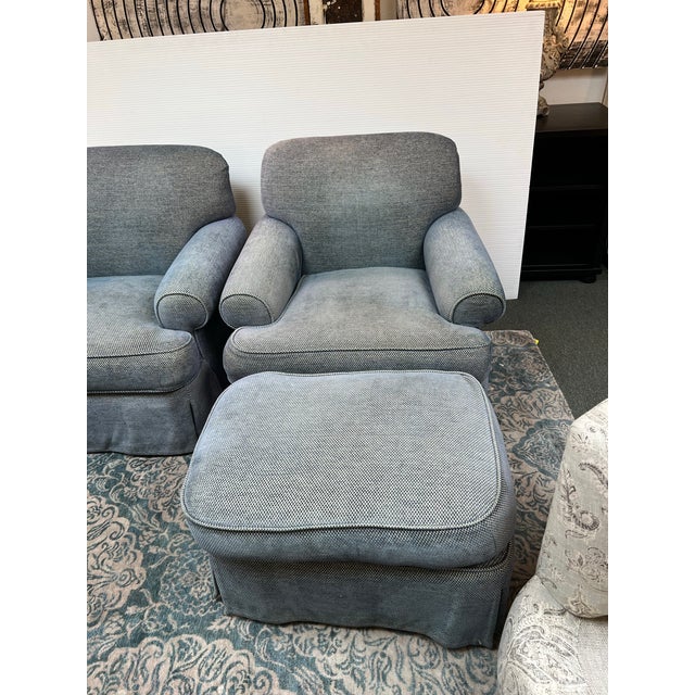 Wood Custom Design Roll Arm Chairs + Ottoman, Set of Three For Sale - Image 7 of 12