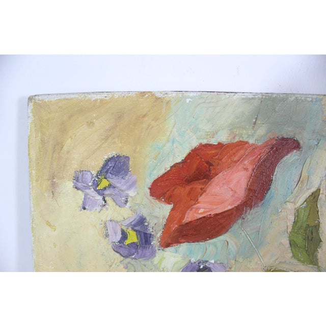 Textile Vintage Abstract Floral Oil Painting Signed by Artist J Holbrook For Sale - Image 7 of 13