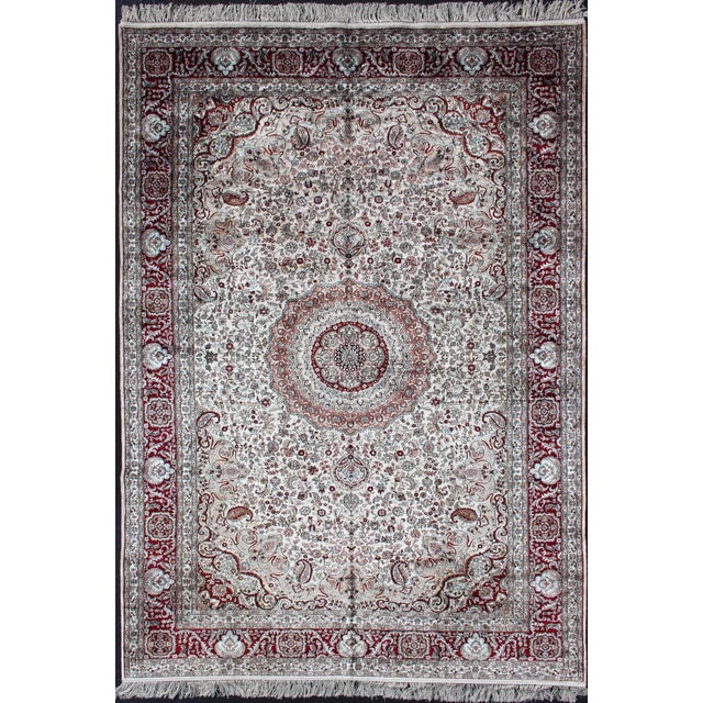 Silk Vintage Isfahan Design Medallion Rug With Intricate Floral Elements For Sale - Image 13 of 13