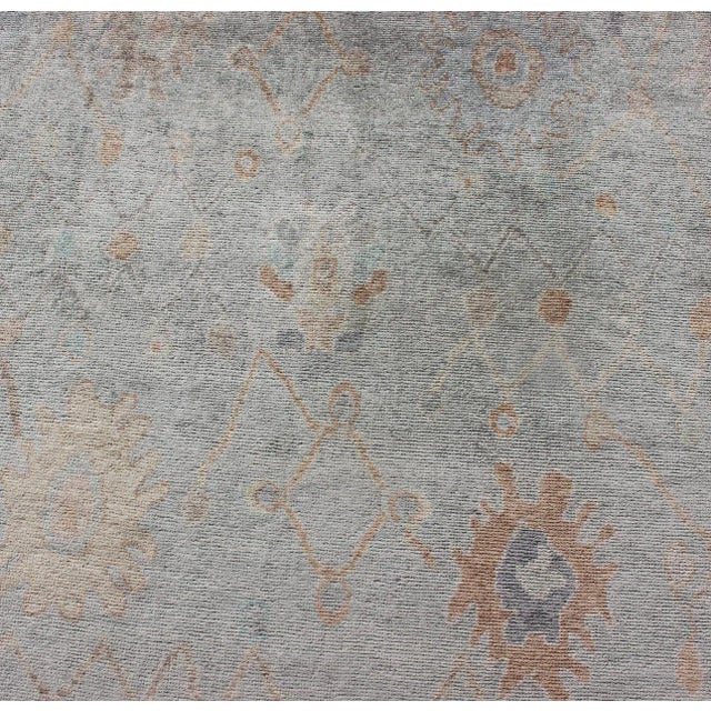 Modern Turkish Oushak Large Rug in Seafoam Green, Light Blue & Multi Colors For Sale In Atlanta - Image 6 of 9