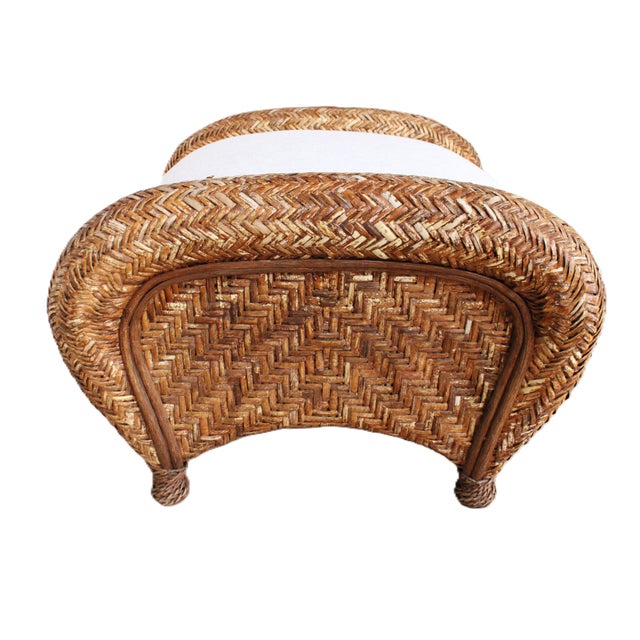 Late 20th Century Vintage Rustic Rattan Ottoman/Custom Upolstery For Sale - Image 5 of 8