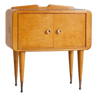 Italian Curved Wood Nightstand with Inset Glass Top, 1950s - 2 Available For Sale