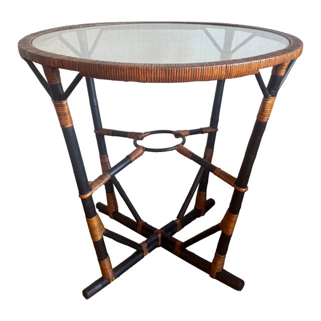 Mid-Century Style Bamboo and Woven Rattan Side Table For Sale