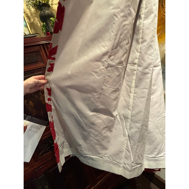 Mid-Century Modern Clarence House Sculptured Velvet Red & Ivory Drapes For Sale - Image 3 of 5