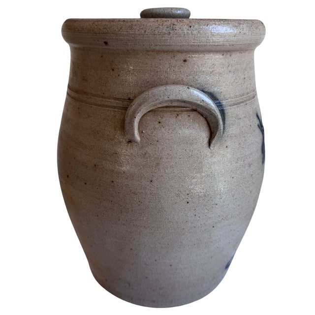 1986 Rowe Pottery Works Salt Glazed Stoneware Rooster Crock With Lid 11" For Sale In Los Angeles - Image 6 of 13