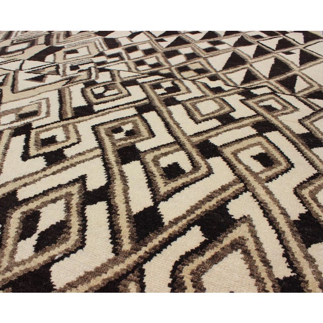 2010s Tribal Moroccan Rug With Abstract Geometric Design in Brown, Butter & Cream For Sale - Image 5 of 7