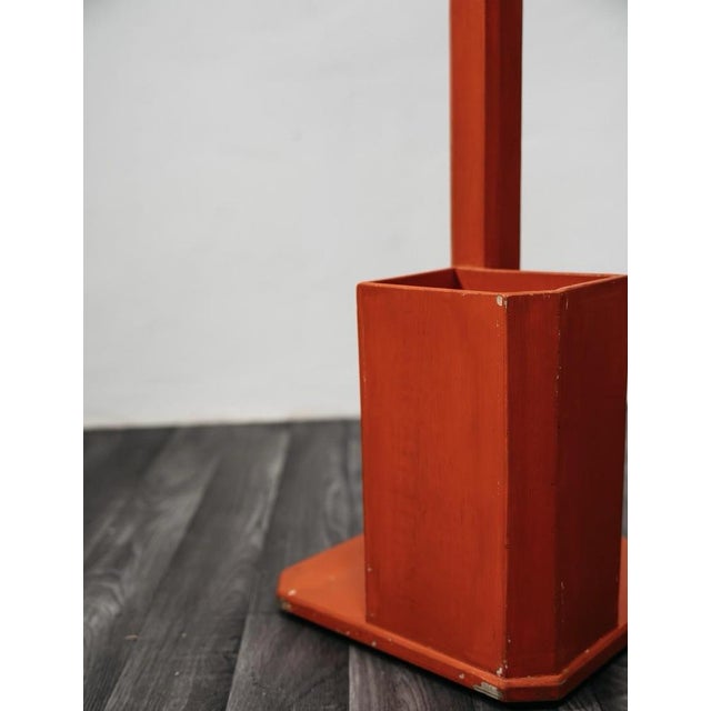 Orange Mid-Century Coat Rack with Umbrella Stand in Orange Wood, 1960 For Sale - Image 8 of 9