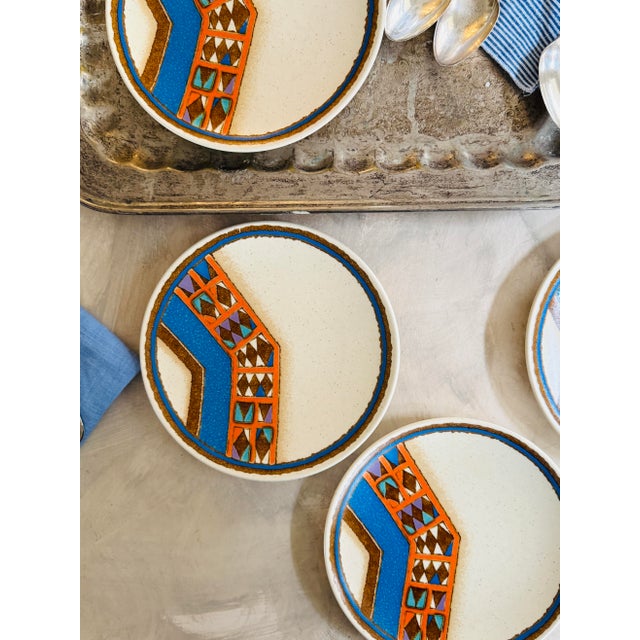 1970s Mikasa Indian Feast Teepee Salad Plates 7.5 Inch Stoneware Japan - Set of 4 For Sale - Image 10 of 11