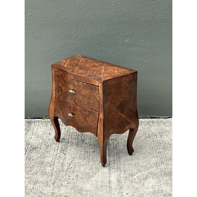 Wood Vintage Italian Trellis Burl Petite Commode For Sale - Image 7 of 11