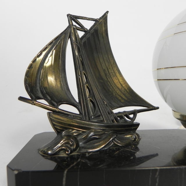 Art Deco Desk Lamp with Sailboat and Globe on Marble Base, 1930s For Sale - Image 12 of 16