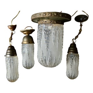Art Deco Molded Glass and Brass Ceiling Lights, 1930s, Set of 4 For Sale