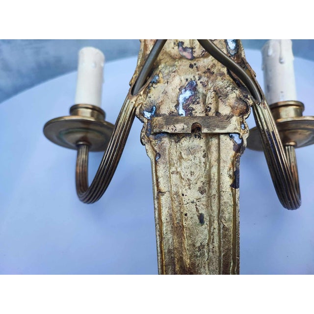 1950s Art Deco Brass Double Wall Lamp, 1940s For Sale - Image 5 of 8