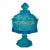 Vintage Fostoria Blue Glass Pedestal Candy Dish With Lid – Coin Pattern For Sale