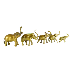 Vintage Solid Brass Trunk Up Lucky Elephant Figurines - Set of 5