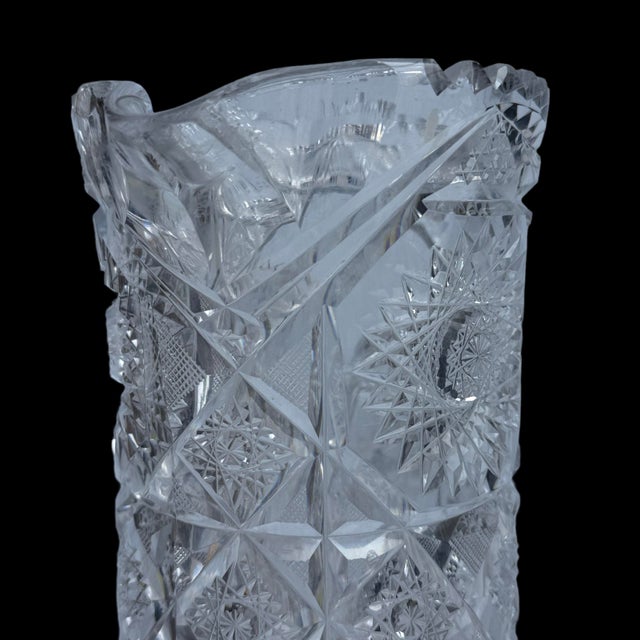 Glass Vintage American Brilliant Cut Glass Large Pitcher With Starburst Design For Sale - Image 7 of 9