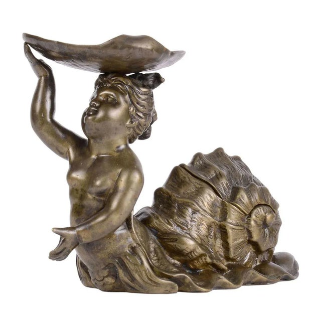 Traditional Early 20th Century Fantasy Snail Maiden Bronze Inkwell Holder For Sale - Image 3 of 8