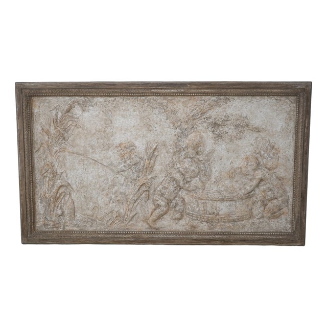 Neoclassical Framed Cherub Relief Stone Plaque For Sale