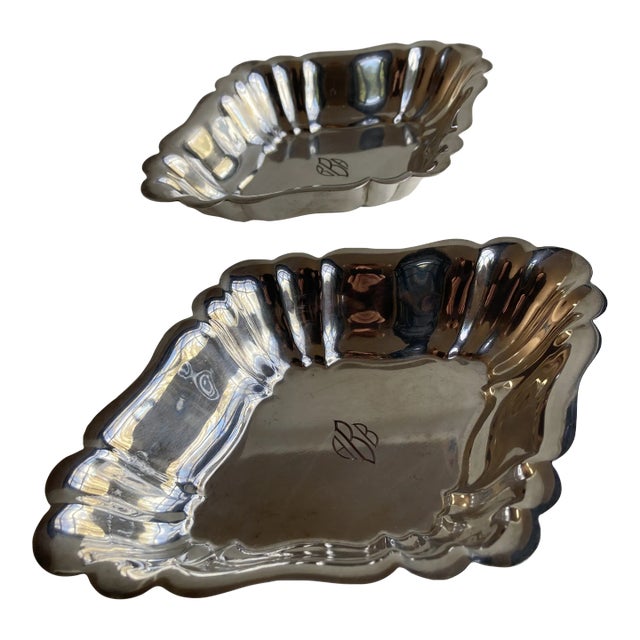 Vintage Psco. Silver Plate Monogram " a.b.b" Trapezoid Dishes / Bowls- Set of 2 For Sale