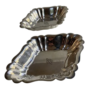 Vintage Psco. Silver Plate Monogram " a.b.b" Trapezoid Dishes / Bowls- Set of 2