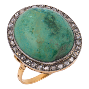 Vintage Turquoise Diamond 18k Two Tone Cocktail Ring, Size 5.5