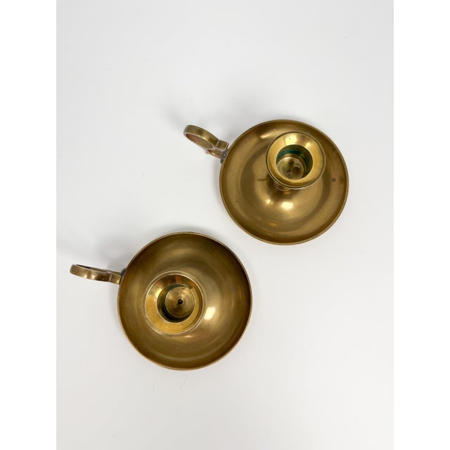 Set of 2 Vintage Brass Candlestick Holders Set With Handle For Sale - Image 6 of 10