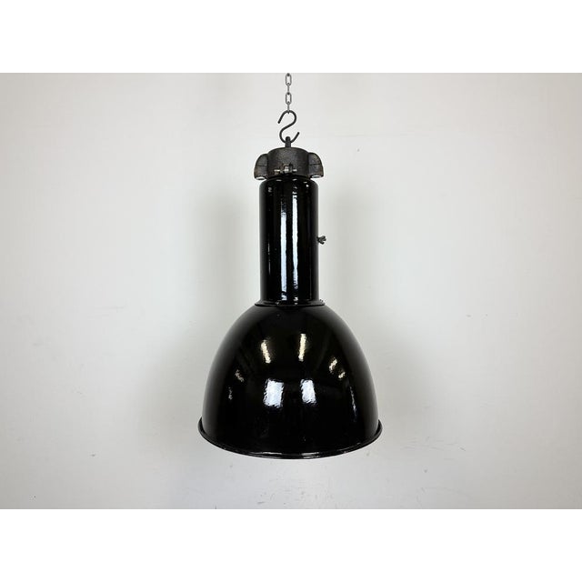 Vintage Industrial Bauhaus Black Enamel Pendant Lamps from Elektrosvit, 1960s, Set of 4 For Sale - Image 4 of 14