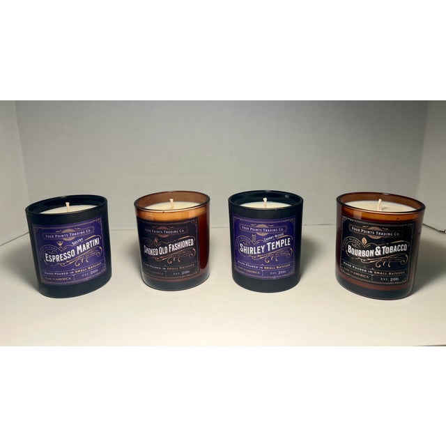 NEW! Set of 4 Four Points Trading Co. Soy Scented Candles, 8 OZ Each Hand Poured in America Scents: Bourbon & Tabacco...