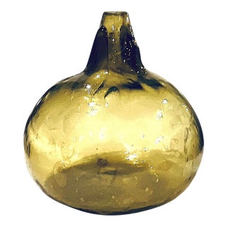 1970's Blown Olive Green Art Glass Demijohn Bottle For Sale