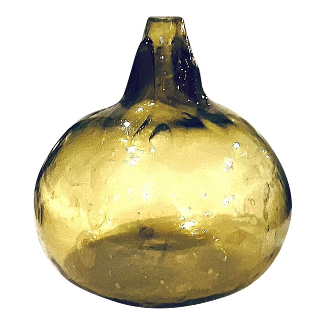 1970's Blown Olive Green Art Glass Demijohn Bottle For Sale