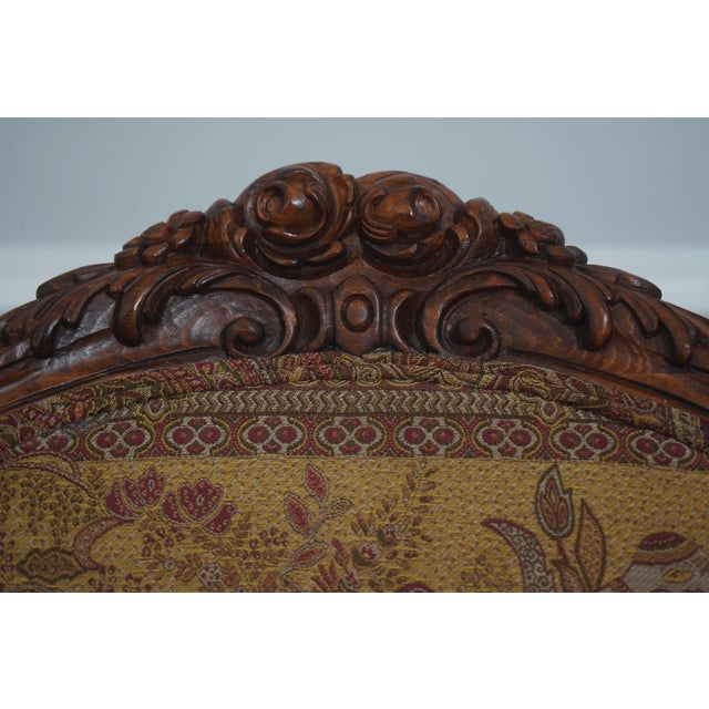 1980s Set of 8 French Style Carved Upholstered Dining Room Chairs For Sale - Image 5 of 18