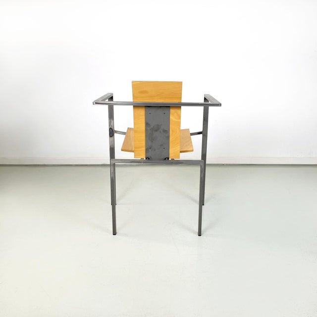 1980s German Modern Squared Chair in Wood and Metal by Karl-Friedrich Foster Kkf, 1980s For Sale - Image 5 of 18