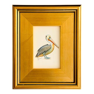 Original Hand-Painted Pelican Painting, Framed For Sale