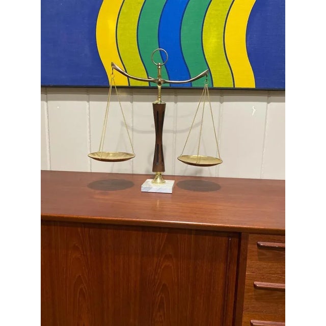 1970s Vintage Law Lawyer Justice Scale Brass, Wood, and Marble For Sale - Image 4 of 7