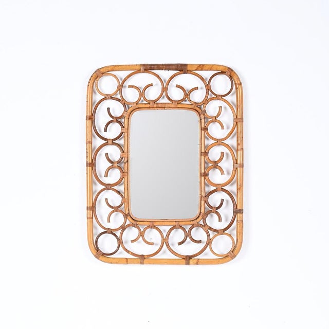 Bamboo and Rattan Rectangular Wall Mirror, Italy, 1970s For Sale - Image 4 of 15