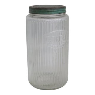 Hoosier Sellers Coffee Canister 1920s Clear Ribbed Glass Jar With Lid 4481b For Sale