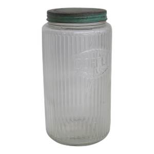Hoosier Sellers Coffee Canister 1920s Clear Ribbed Glass Jar With Lid 4481b