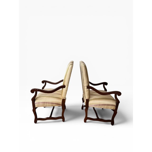 Pair of Pearson Furniture Armchairs – Striped Upholstery & Curved Silhouette For Sale - Image 9 of 15