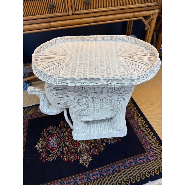 Vintage White Wicker Elephant Side Table, Trunk Up For Sale In Orlando - Image 6 of 9
