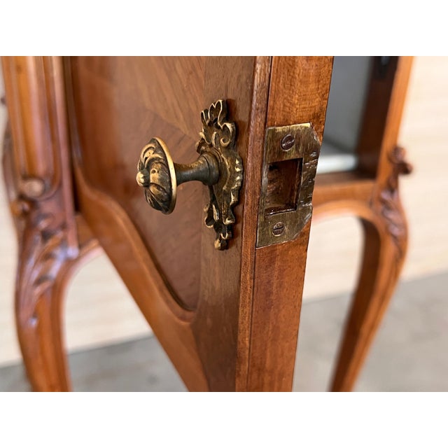 Antique French Mahogany Night Stands with marble top and wheels, 1900, 2 Pieces For Sale - Image 11 of 18