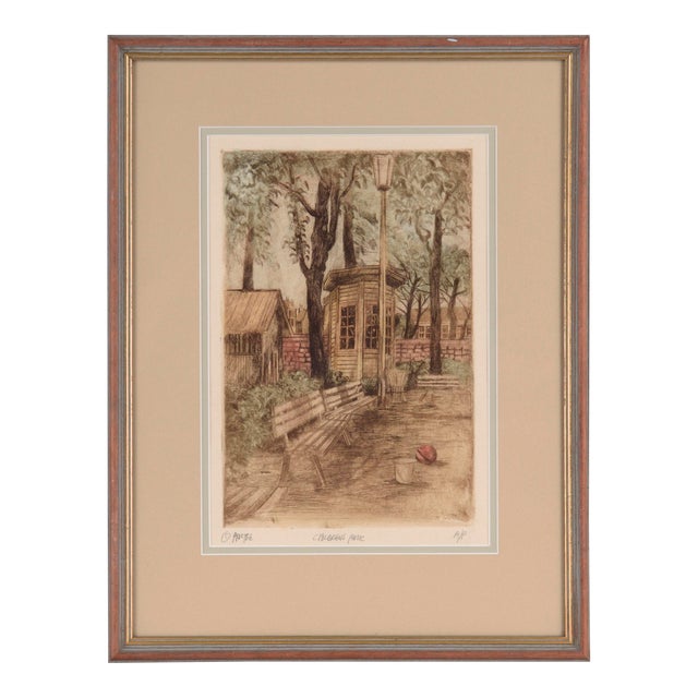 "Children's Park" Vintage Landscape Etching, Artist's Proof For Sale