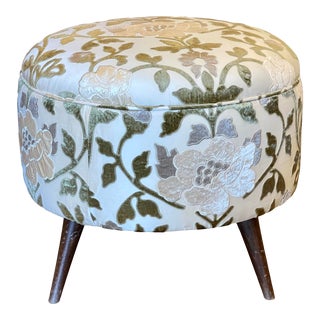 Mid Century Modern Silk Needlepoint Ottoman Footstool For Sale