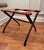 American Mid Century Adirondack Style Red Canvas Strap Wooden Collapsible Luggage Rack For Sale - Image 3 of 10