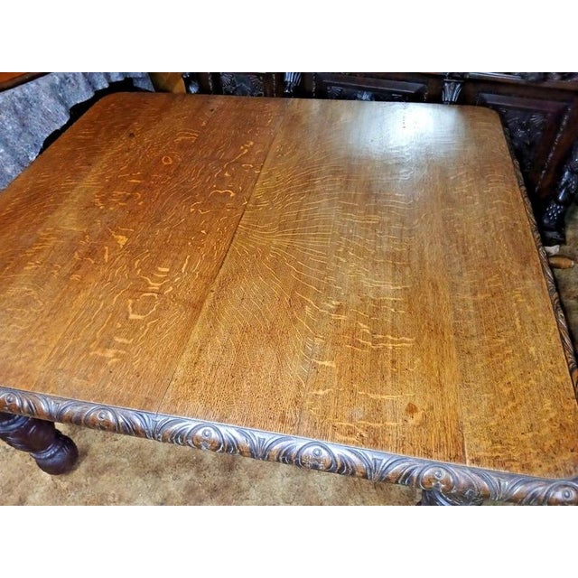 Antique 19th Century Two-Leaf Carved Oak Extending Dining Table, 1850 For Sale - Image 4 of 14