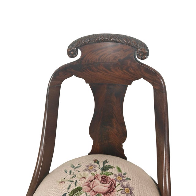 Antique Federal Style Carved Wood Side Chair With Floral Needlepoint Seat For Sale - Image 10 of 18