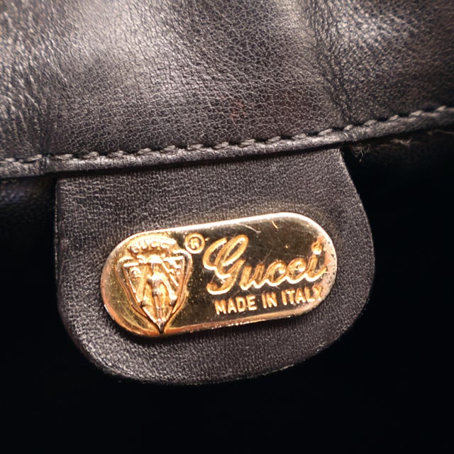 Metal Gucci Black Leather and Canvas Micro Guccissima Drawstring Sherry Line Bag, 1980 For Sale - Image 7 of 10